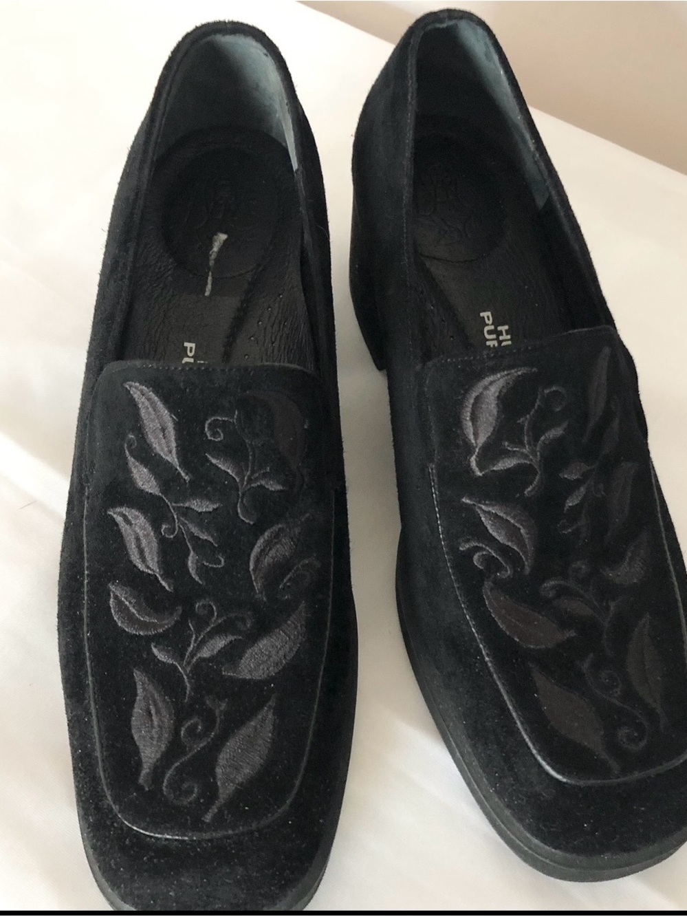 Hush Puppies Black Suede Embroidered Slip-On Loafers
